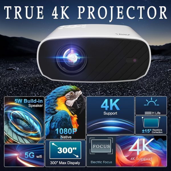 HD Projector Electronic Focus 5G WiFi Wireless Native 1080P Projector Home Theater