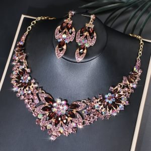 Vintage Style Bridal Necklace Earrings Set Exaggerated Crystal Jewelry Set For Wedding