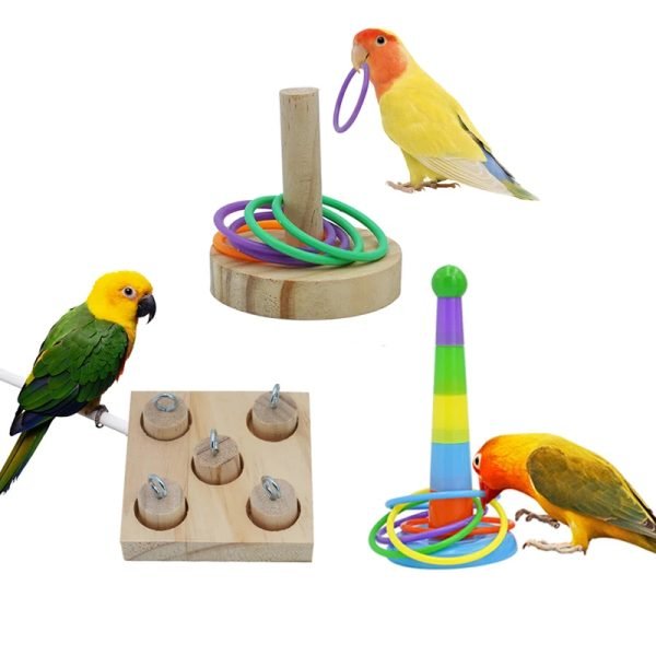 Parrot Bird Toy Parrot Bite Chewing Toy Pet Bird Swing Ball Standing Toy Plastic Rings Training