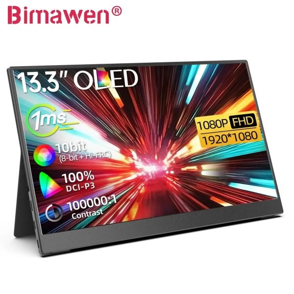 Bimawen 13.3inch OLED Portable Monitor with FHD Screen Response Time 1ms