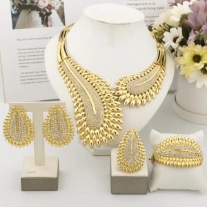Italy Fashion Gold Color Jewelry Set For Women Angel Feather Necklace