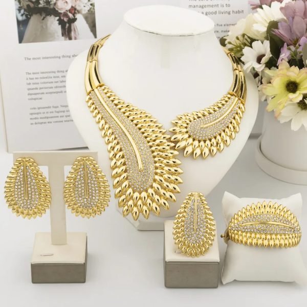 Italy Fashion Gold Color Jewelry Set For Women Angel Feather Necklace