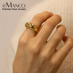 e-Manco Fashion Simple Stainless Steel Rings for Women Arc Rings Jewellery