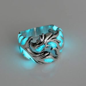 2024 Fashion Luminous Dragon Rings Gothic Adjustable Men Stainless Steel Rings