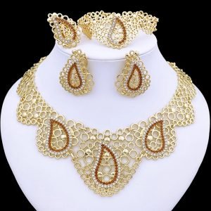Dubai 18K Gold Plated Women Jewelry Set Elegant Heart Necklace Earring Ring