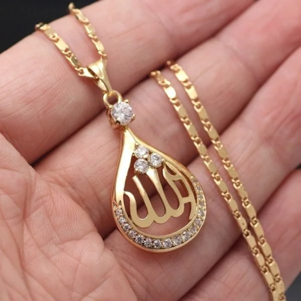 Islamic Muslim Allah Quran Drop Shape Pendant Necklace Men Women Religious