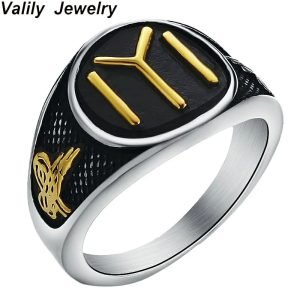 Valily Trendy Kayi Obasi Flag Ottoman Empire Mens Ring Cool Stainless Steel Ring