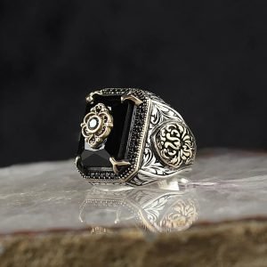 Retro Handmade Turkish Signet Ring for Men Vintage Silver Color Carving Pattern