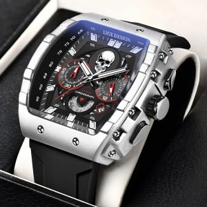 LIGE Brand Watch Men Skeleton Skull Dial Sport Army Watches Mens Fashion Luxury