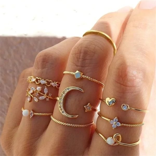 Crystal Rings Set Vintage women Butterfly Pearl Geometric Hollow Ring girls Anillos