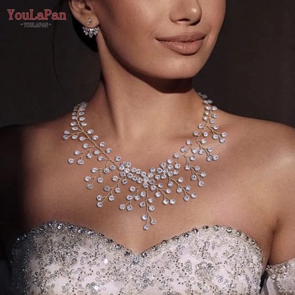 TOPQUEEN Elegant Crystal Woman Necklace Bridal Clavicle Chain Choker Wedding