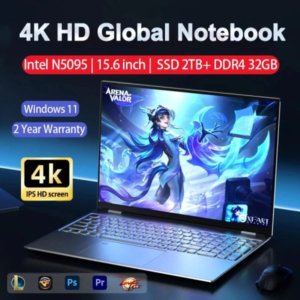 15.6 Inch Laptop 32Gb Ram 2Tb Ssd Windows 11 Notebook Pc Gamer