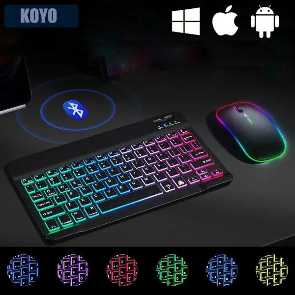 Mini Backlit RGB 10inch Bluetooth Keyboard Wireless mouse Rechargeable