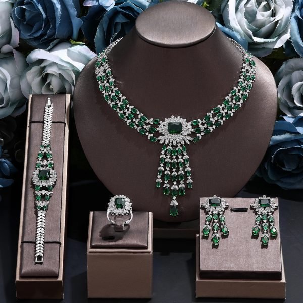 4pcs Bridal Zirconia Full Jewelry Sets For Women Party, Luxury Dubai Nigeria