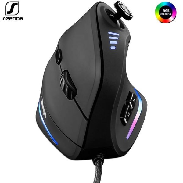 SeenDa Vertical Gaming Mouse Wired RGB Ergonomic Mouse USB Joystick