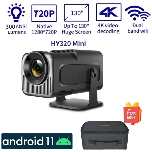 Salange HY320 MINI Android 11.0 Projector LED Beamer Home Cinema 300ANSI