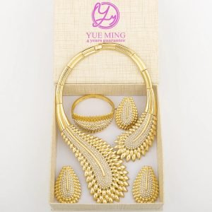 Italy Fashion Gold Color Jewelry Set For Women Angel Feather Necklace