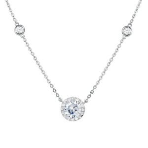 New 925 Sterling Silver Round Zirconia Necklace Delicate Charm Heart Pendant