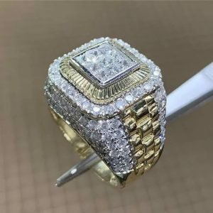 Gold Color Hip Hop Ring for Men Women Fashion Inlaid White Zircon Stones