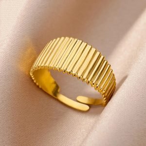 Stainless Steel Rings For Women Men Gold Color Hollow Wide Open Ring Female Male