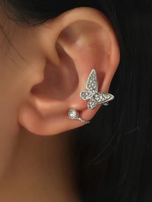 1 Piece Romantic Style Golden Butterfly Rhinestone Ear Clip Earrings Women Girl