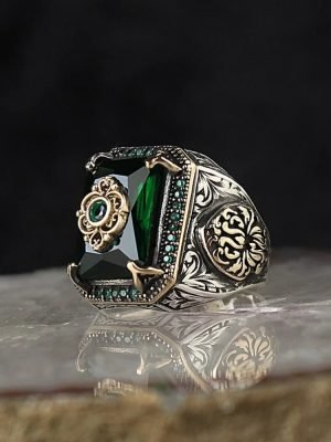 Retro Handmade Turkish Signet Ring for Men Vintage Silver Color Carving Pattern