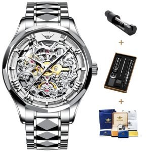OUPINKE Gold Watches Men Skeleton Automatic Mechanical Wristwatch Luxury
