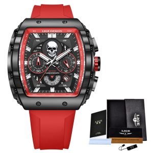 LIGE Brand Watch Men Skeleton Skull Dial Sport Army Watches Mens Fashion Luxury