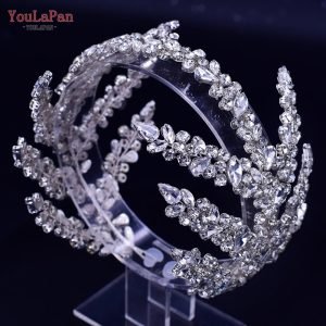 YouLaPan Crystal Bridal Headpiece Alloy Leaf Headband for Brides Wedding Hair