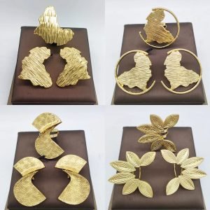 Dubai Golden Jewelry Set 18K Gold Plated Earrings and Rings for Women Wedding