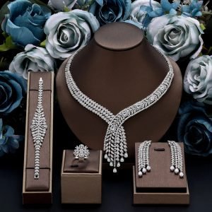 Nigeria 4pcs Bridal Zirconia Jewelry Sets For Women Party, Luxury Dubai Nigeria