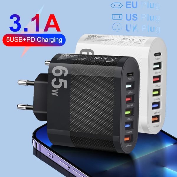 3.1A 5Ports USB Charger PD Charging Adapter For Xiaomi iPhone 13 Samsung
