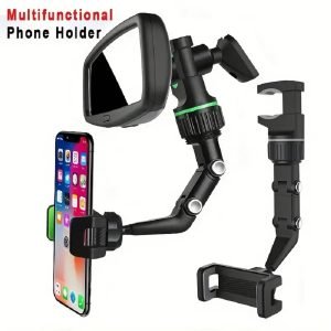 Ear view Mirror Phone Holder, 360° Rotatable Retractable Car Phone Mount