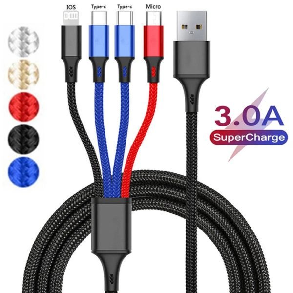 4 In 1/ 3 In 1 Micro USB Type C Fast Charging Cable 3A Quick Charge Phone