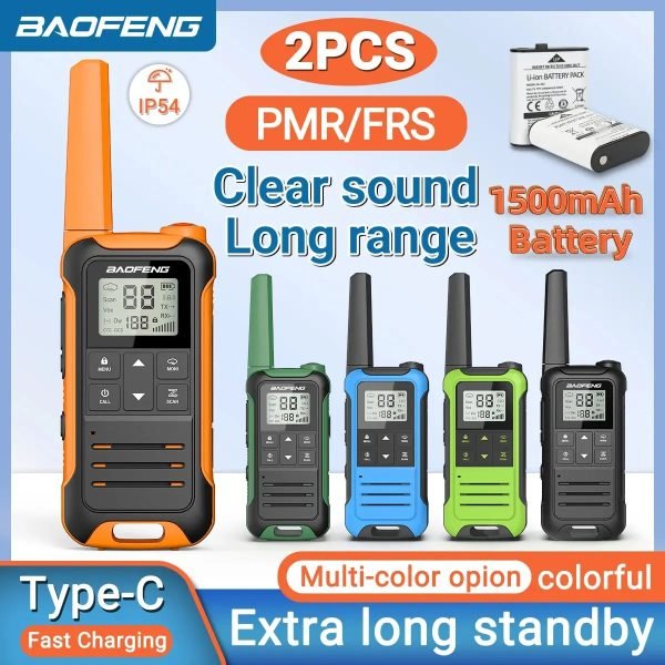 2pcs Baofeng F22 Mini Walkie Talkie PMR FRS Long Range Rechargable Portable
