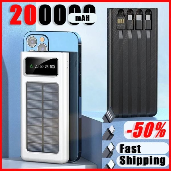 200000mAh Solar Power Bank Ultra Capacity Super Fast Charging USB Type C