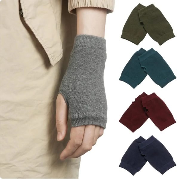 Winter Autumn Women Men Warm Fingerless Knitted Cotton Gloves Solid Color