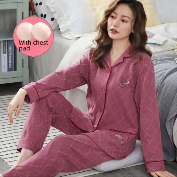 100% Cotton Autumn Pajama Set Women's Long Sleeve Long Pants Anti-protrusion High-end Homewear Suit