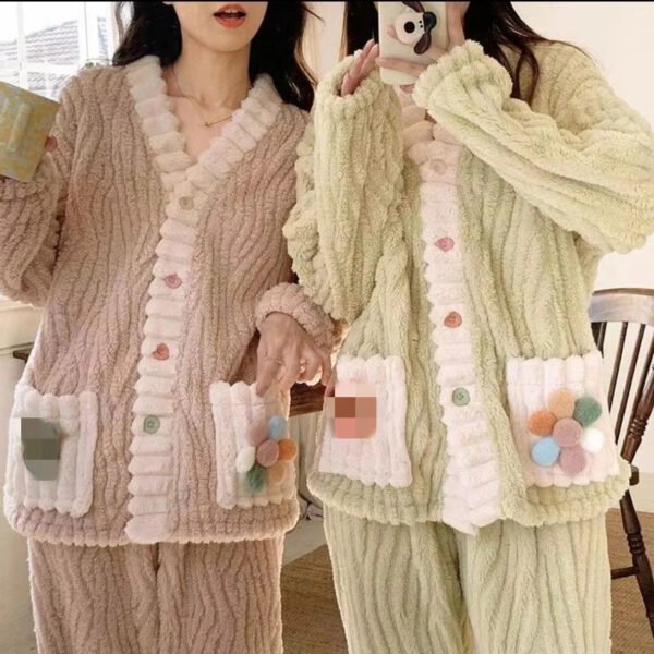 2024 Winter Women pajamas 2 Piece Sets Thicken Flannel Pajamas Set Pullover And Pants Women Casual Pajama Sets homewear