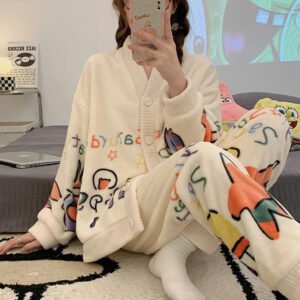 Customized Cartoon Flannel Pajama Suit Women's Autumn/Winter Thickened Princess Style Cardigan Outerwear Warm Sweet Homewear