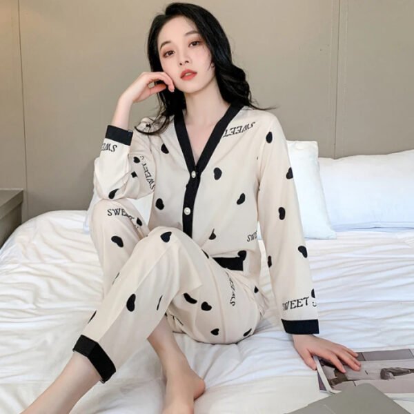 New Love Letter Print Women's Pajamas Button V-Neck Design 2024 Autumn Fashion Sleepwear Sets Soft Casual Cute Korean Homewear