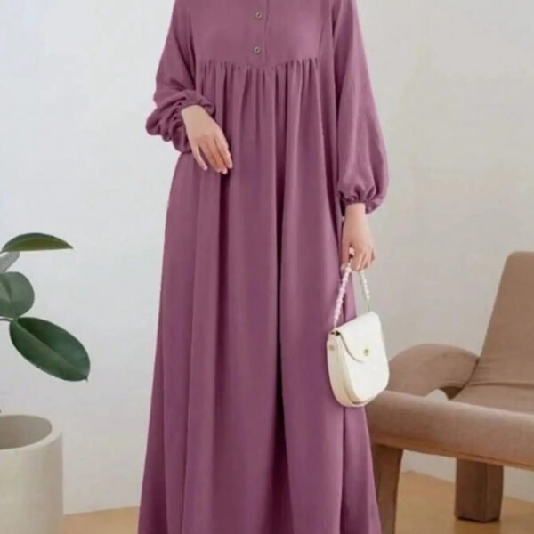 Women Muslim Maxi Dress Fashion Casual Long Sleeve Robe Round Neck Solid Color Casual Dress Robe Dubai Clothing