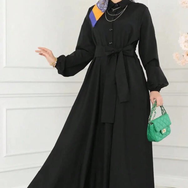 Fashion Women's Elegant Solid Color Square Neck Waist Cinched Loose Dress