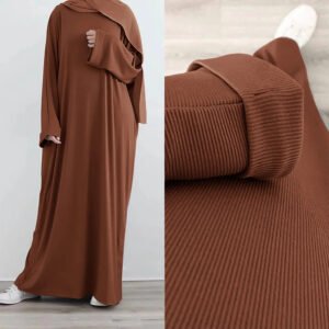 Saudi Arab Turkish Autumn Winter Knitted Dress For Women Jalabiyat Solid Comfortable Belted Casual Muslim Ramadan Robe