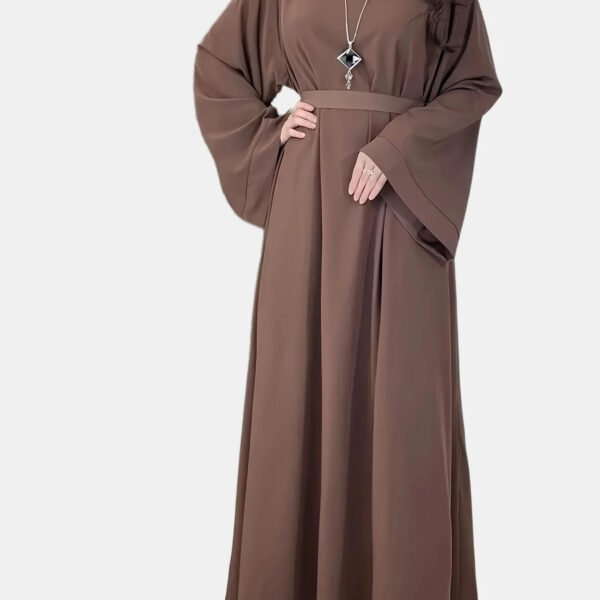 Fashion Women's Casual Loose Solid Color Round Neck Waist Dress