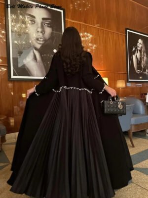 Eid Muslim Pearl Abaya for Women Beading Ramadan Cardigan Pleated Long Dress Morocco Kaftan Long Abayas Dubai Robe Jalabiya 2024