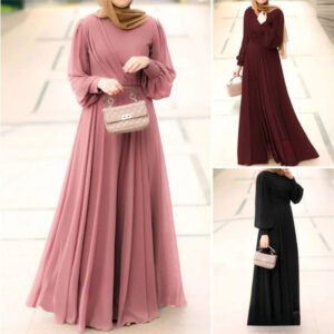 2024 Fashion Muslim Dress Women Spring Solid Sundress Casual Abaya Marocain Turkish Robe Femme Lantern Sleeve Maxi Vestidos