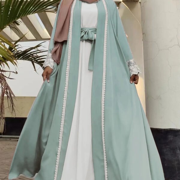 Dubai Muslim Open Kimono Cardigan Abaya Lace Embroidery Islamic Dress Dubai Woman Robe Kaftan Moroccan Wedding Caftan Ramadan