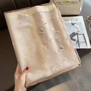 Luxury Silk Shawl Scarf for Women Design Embroidery Flowers Hijab Wraps Bufandas