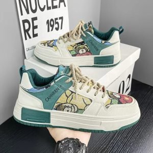 Men’s Canvas Shoes New Platform Sneakers Trendy Lace-up Bear Skate Shoes